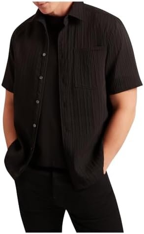 Close-up of the crisp collar and button-down front of the black Ted Baker dress shirt.