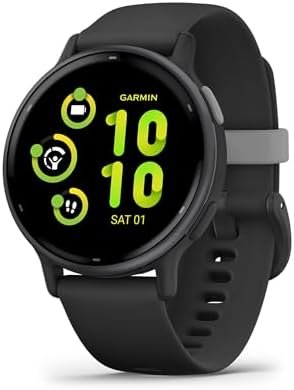 A close-up of the Garmin vívoactive 5 smartwatch featuring the bright AMOLED display showing a detailed sleep coaching report and sleep score.