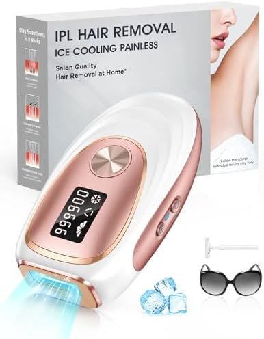 Close-up shot of the Haarlosy IPL device in Rose Gold showing the digital flash counter and power buttons